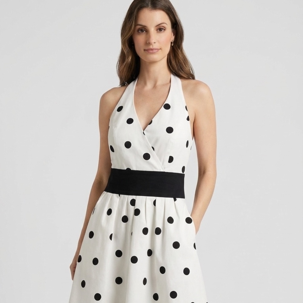 Chetta B. Cotton/Silk Polka Dot Halter Dress (Sz. 4)